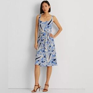 Lauren Ralph Lauren Floral Crepe Dress Size 16 Blue White Women’s Sleeveless‎